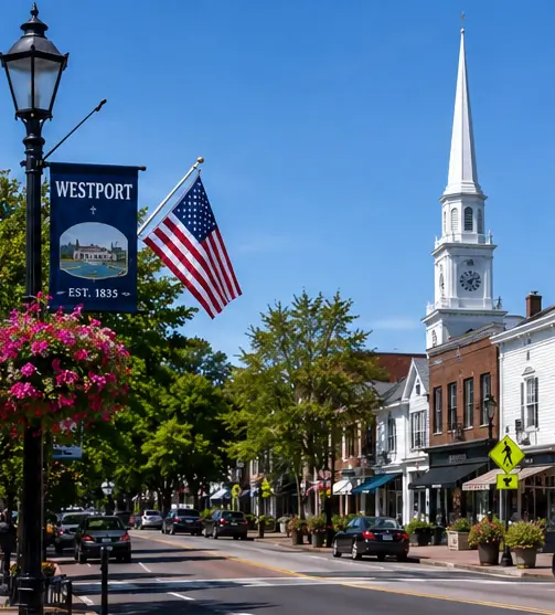 Cleaning services in Westport, CT - downtown Main Street and the Saugatuck River